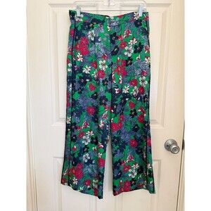 Stradivarius Floral Wide Leg Pants Green Multicolor Women’s L